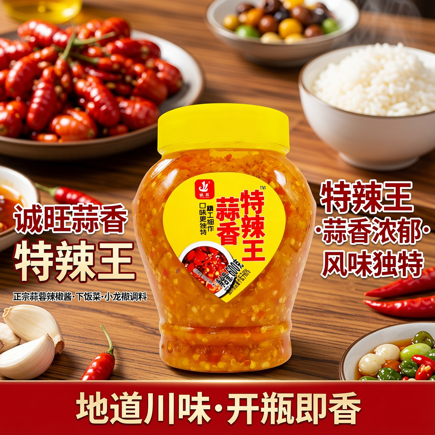 诚旺蒜香特辣王香辣王正宗蒜蓉辣椒酱剁椒酱下饭菜小龙虾调料600g