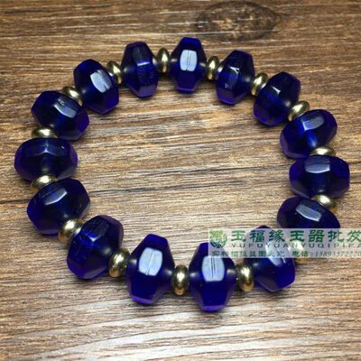 子琉璃手链凡士林隔片琉璃珠配饰散珠老链立体珠蝶手串蓝琉璃珠飞