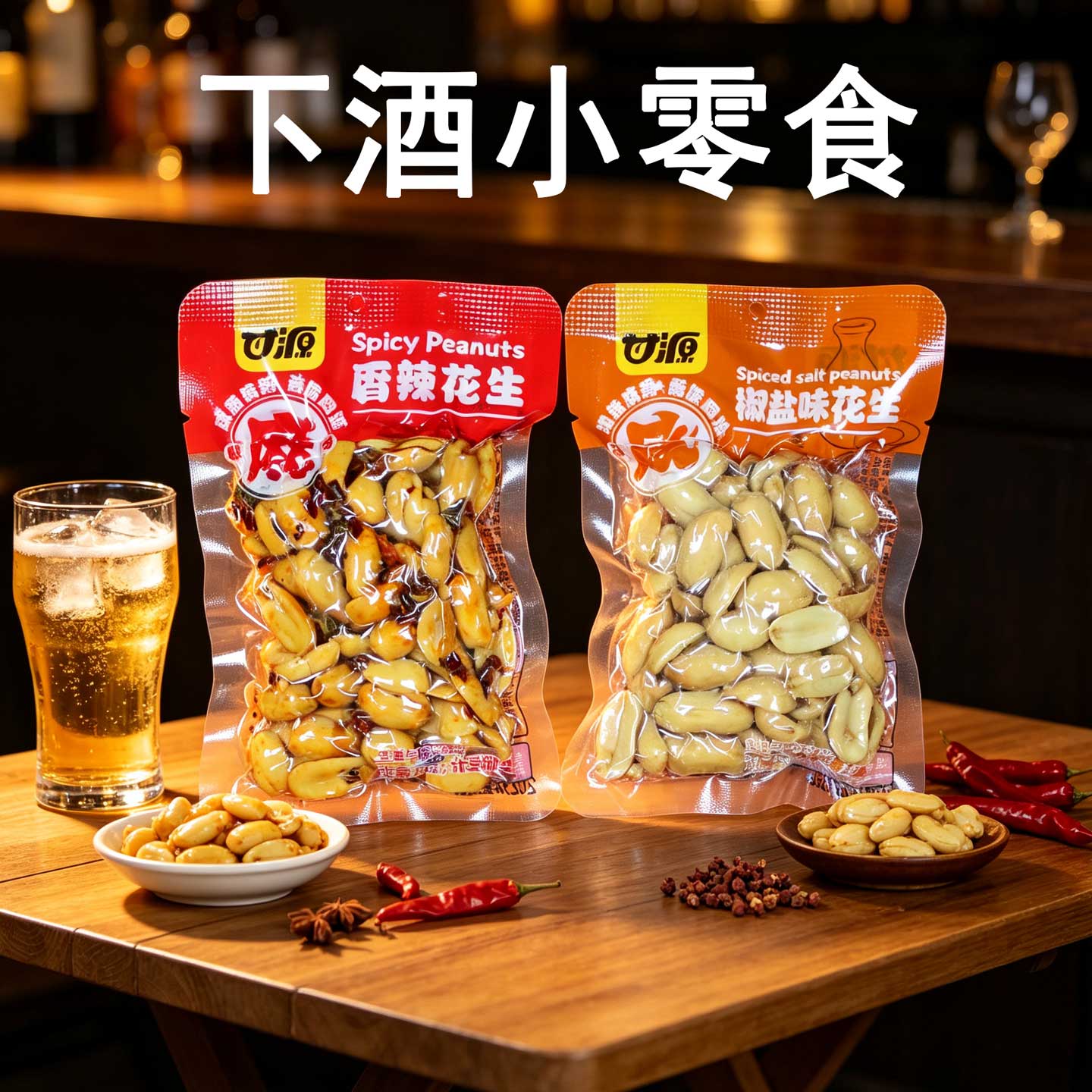 甘源椒盐味花生麻辣下酒菜去皮花生米小包装休闲零食炒年货办公室