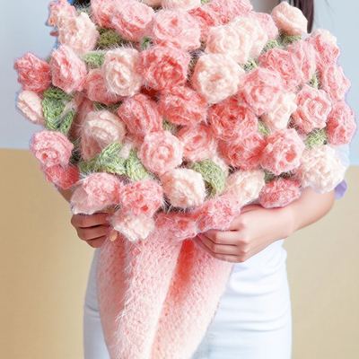 雪妃尔玫瑰花束毯子编织材料包