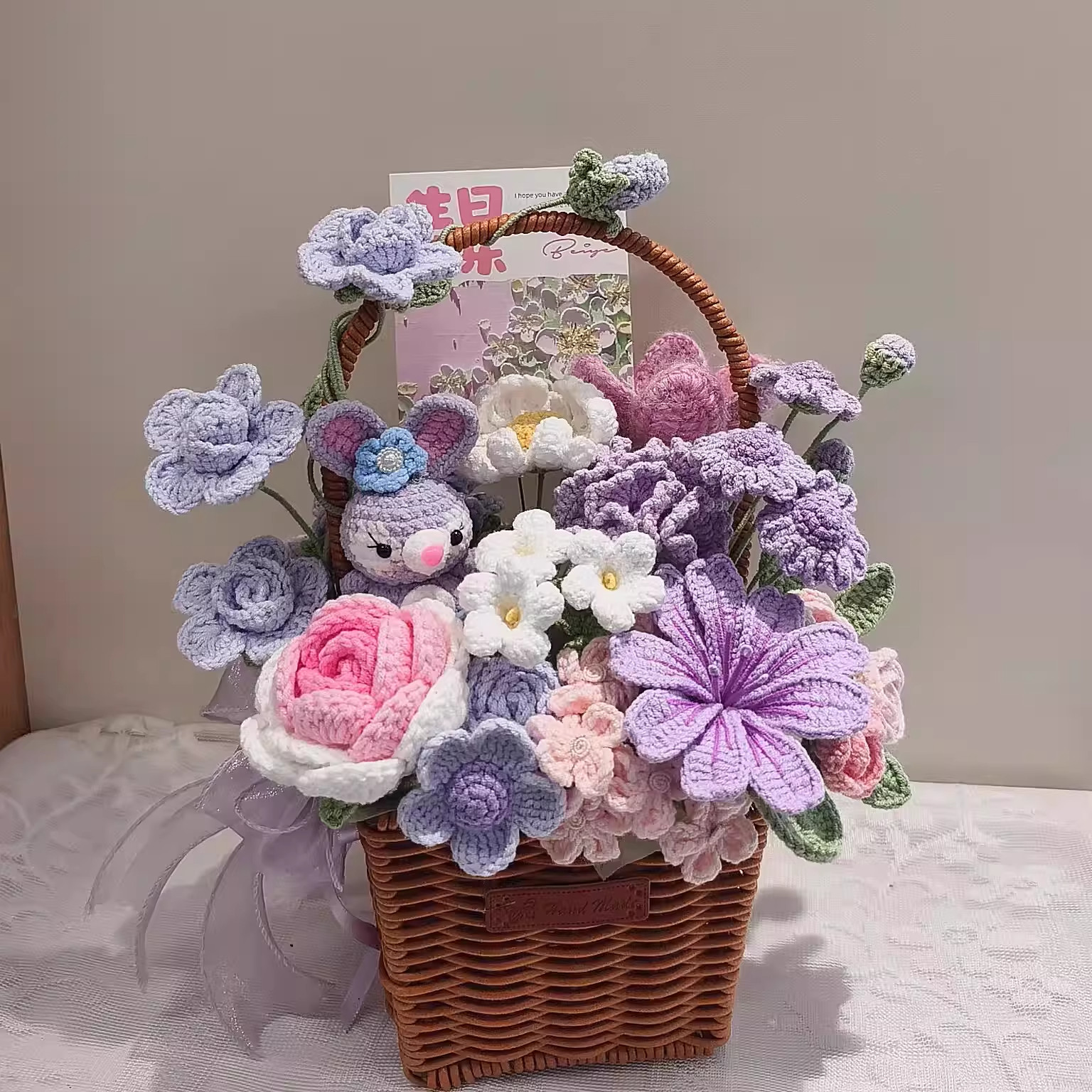 花篮手工编织花束diy材料包雪妃尔毛线钩织玫瑰郁金香送朋友闺蜜,服饰配件/皮带/帽子/围巾,DIY编织材料包,淘宝优惠券,粉丝福利购,淘宝优惠卷