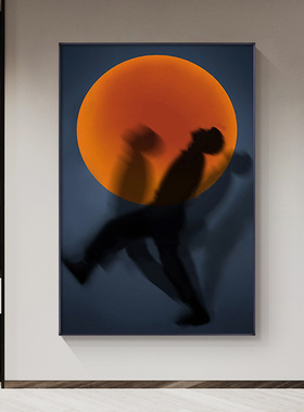 后现代橙色抽象人物玄关装饰画客厅进门过道墙上挂画大幅公寓壁画
