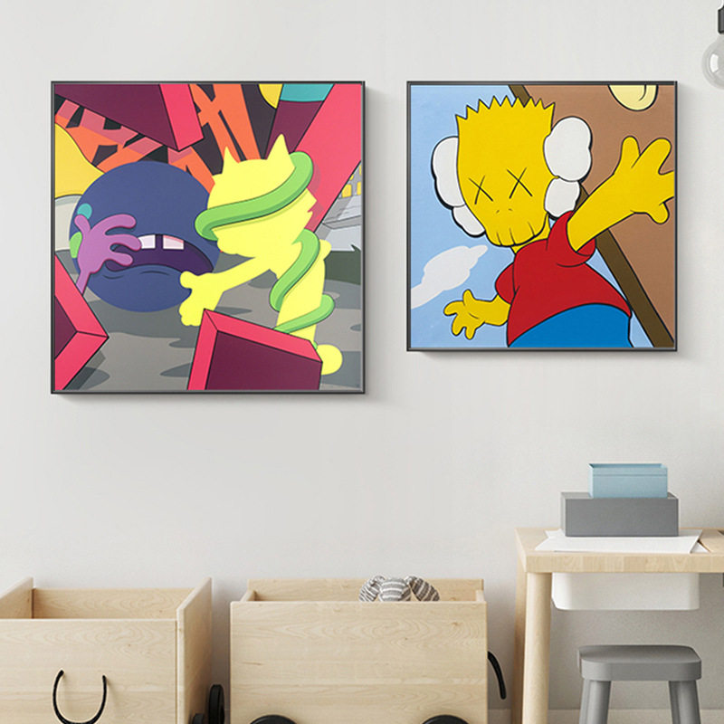 卡通儿童芝麻街辛普森kaws挂画床头动漫客厅背景墙潮牌潮流装饰画