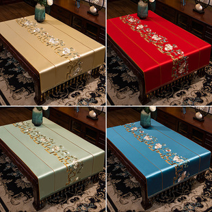 中式茶几布盖巾套罩现代简约餐桌垫长方形电视柜台布刺绣桌布定制