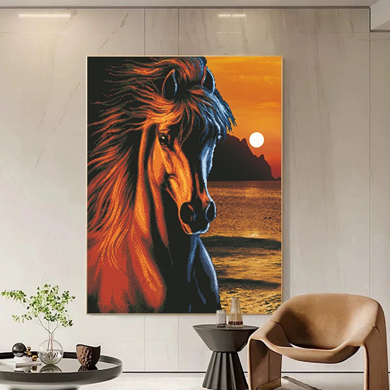 冰与火马到成e功2025年新款自己手工刺绣十字绣线绣客厅竖版玄关