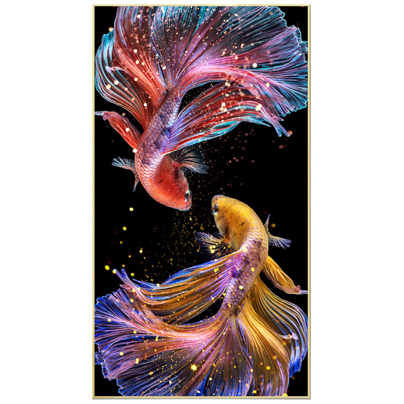 锦鲤十字绣2022新款线绣u客厅玄关竖版过道走廊大幅满绣自己绣手