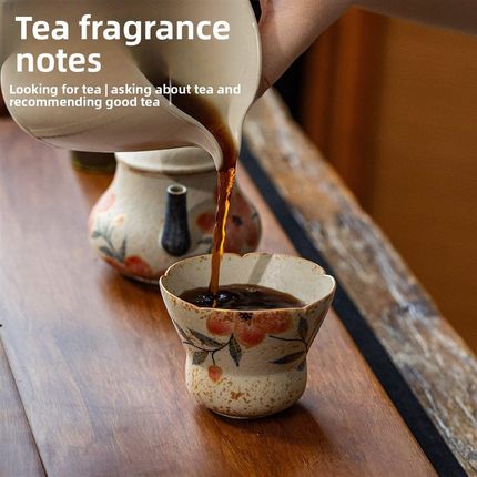 茶香记焦糖手绘茶杯耳杯桃花80ml德化陶瓷主人杯咖啡杯茶室茶具