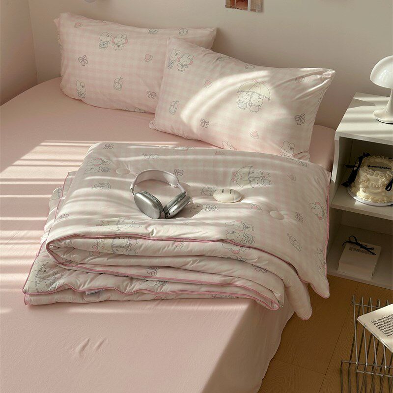 梨梦 撑伞小兔 可爱针织夏凉被四件套夏季薄被子单双人夏被空调被