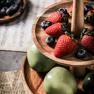 干果盘多层点心蛋糕架日式木质复古风糖果托盘果盘家用客厅水果盘