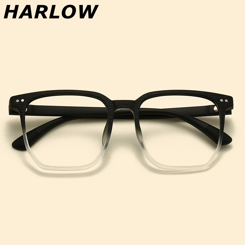 木纹上黑下透明眼镜框镜架男女宽150mm大圆脸可配近视镜片日系潮