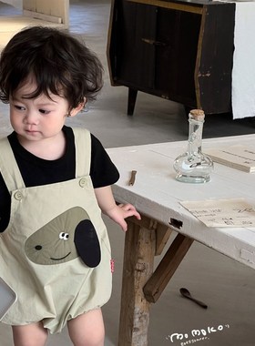 丸纸夏季男宝女宝背带裤套装两件套韩版包屁连体衣小月龄外出服