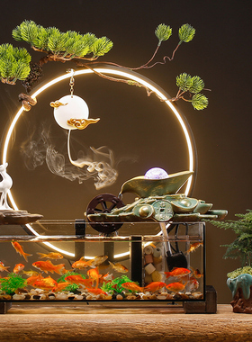 创意流水喷泉招财鱼缸摆件家用客厅桌面装饰品造景循环水开业礼品