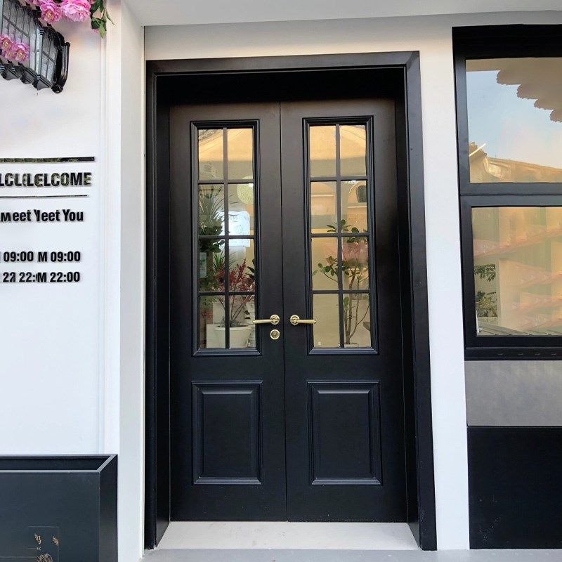 铸铝锌合金家用玻璃别墅大门庭院防盗农村乡村自建房入户双开门