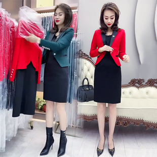 套装 砍袖 2022年春季 气质显瘦小西服上衣中长款 裙女潮 新款 网红时尚