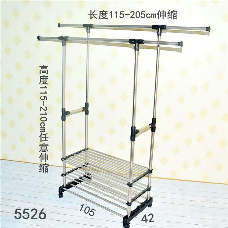 晾衣架落地不锈钢双杆式加厚伸缩室内双杆折叠阳台晾晒挂衣服架子