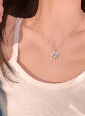 平安锁足银项链女生轻奢小众设计感月光石锁骨链气质颈链S925纯银