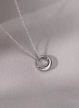 独特圆环吊坠项链女气质轻奢小众高级感百搭锁骨链毛衣链S925足银