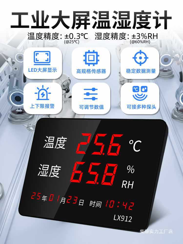 温湿度计工业用高精度家用室内时间监测显示仪器大屏电子温度图片