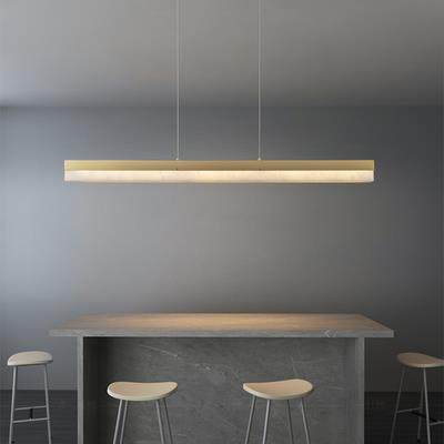 设计师款长条西班牙天然云石餐厅吊灯现代简约吧台茶室极简全铜灯