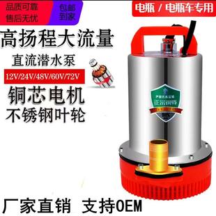 12v小型电瓶抽水机24v船用泵48v60v高扬程家用电瓶车直流潜水泵72