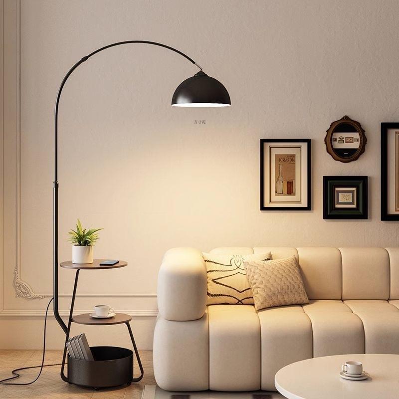 奶油风客厅沙发角落地灯卧室床头柜一体台灯无线充电边几中古立式