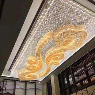 酒店大堂宴会厅大型水晶吸顶灯宾馆入户大厅前台售楼部祥云工程灯