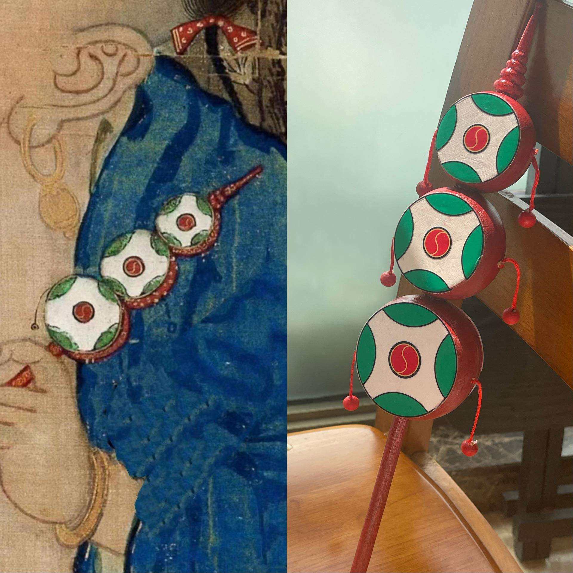 复原古画北宋货郎拨浪鼓儿童玩具复古汉服古风走秀新中式拍摄道具
