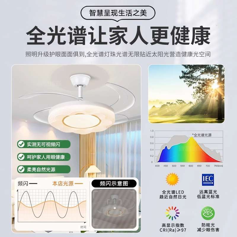 吸顶风扇灯客厅现代简约智能灯扇一体吊灯2024新款奶油风静音设计