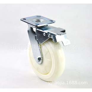 工厂直供8X2静音弧面白色防缠丝双刹脚轮