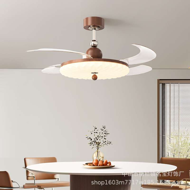 名宝灯饰厂奶油风原木客厅灯新款创意南瓜风扇吊灯隐形静音卧室灯