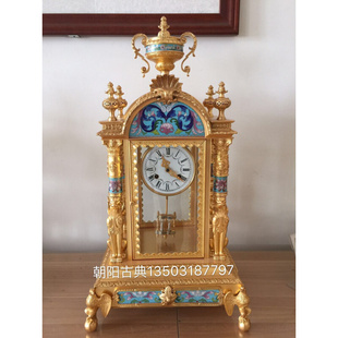机械钟 钟钟表 机械双飞狮珐琅钟表 座钟 钟表 欧式 黄铜镀金欧式