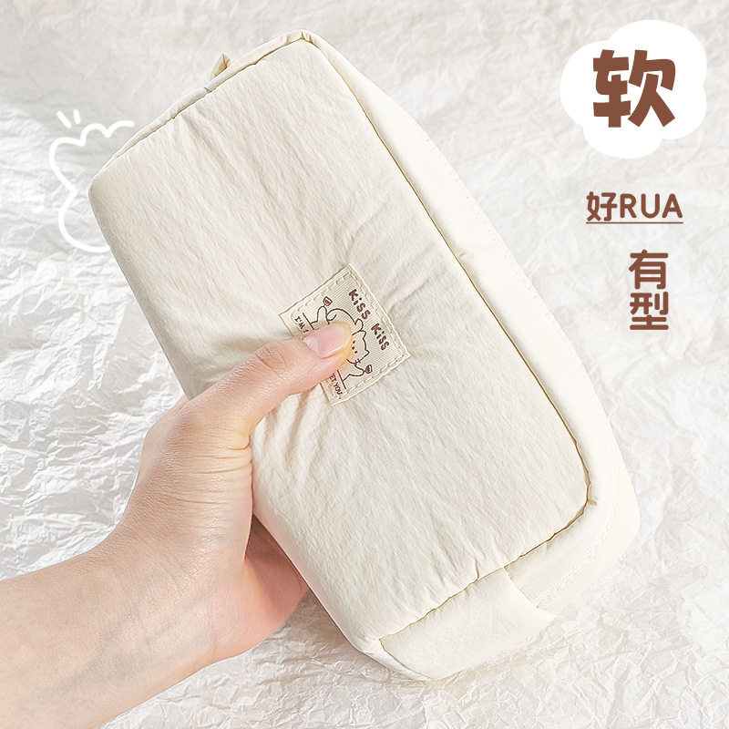 简约ins纯色奶芙幸运小猫笔袋大