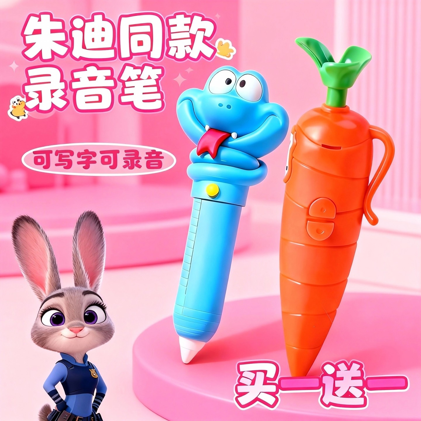 疯狂动物城朱迪胡萝卜录音笔可写字可录音盖瑞解毒笔儿童生日礼物