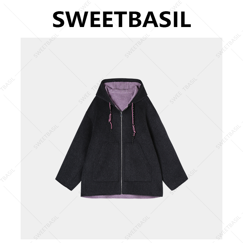 11-29F B【首尔假日】新款高级感撞色连帽双面大衣 25D-6666