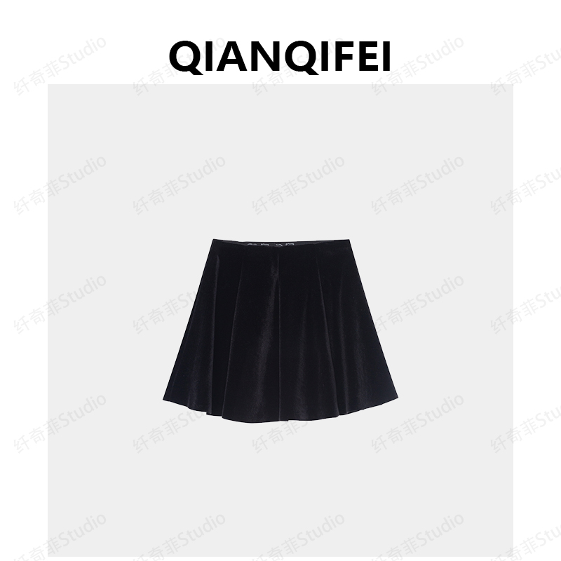 12.9F  新款复古大波浪丝绒短裙a字半身裙 Q-2246