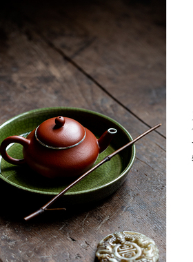 觅白漳窑开片青壶承工夫茶盘可养干泡台陶瓷哥窑绿台定仿古圆潮州