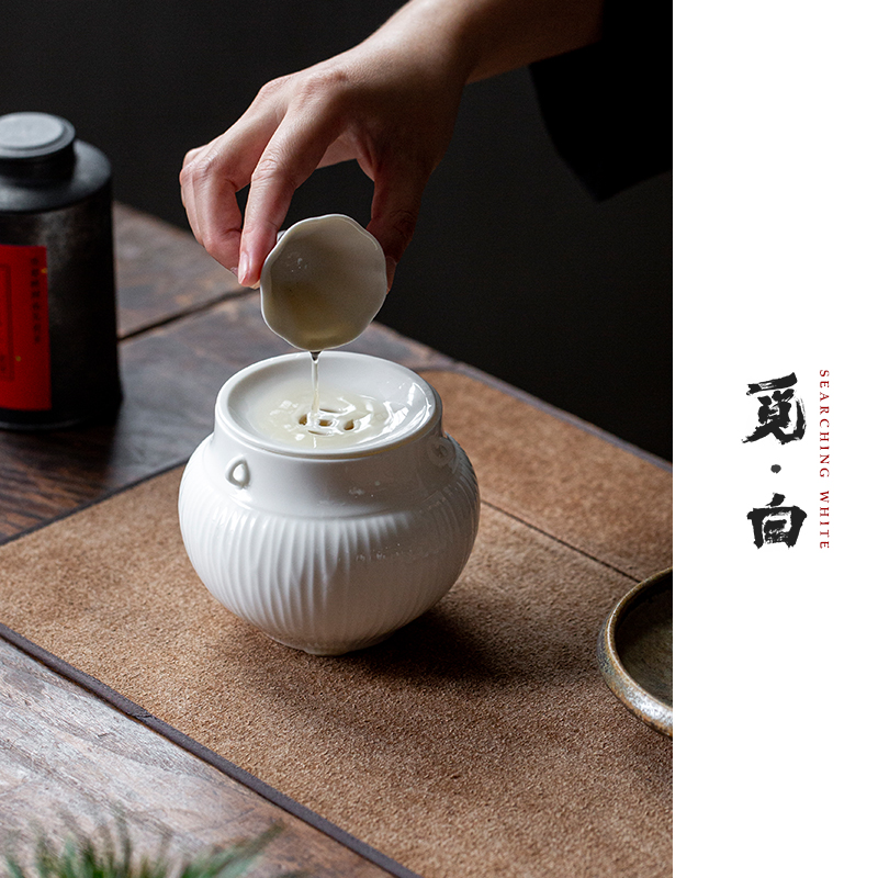 觅白三系瓜棱建水耳甜白茶渣缸茶洗废水盂北宋复古明代茶具道配件