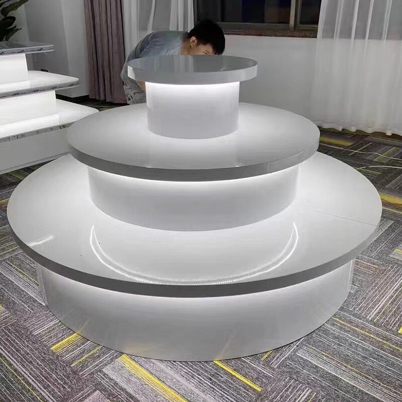 商场鞋包圆形烤漆多层展示台阶梯发光中岛陈列台数码产品创意桌