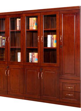 中式老板柜办公室柜文皮件柜贴木油漆资料柜板玻璃书门W13式储物