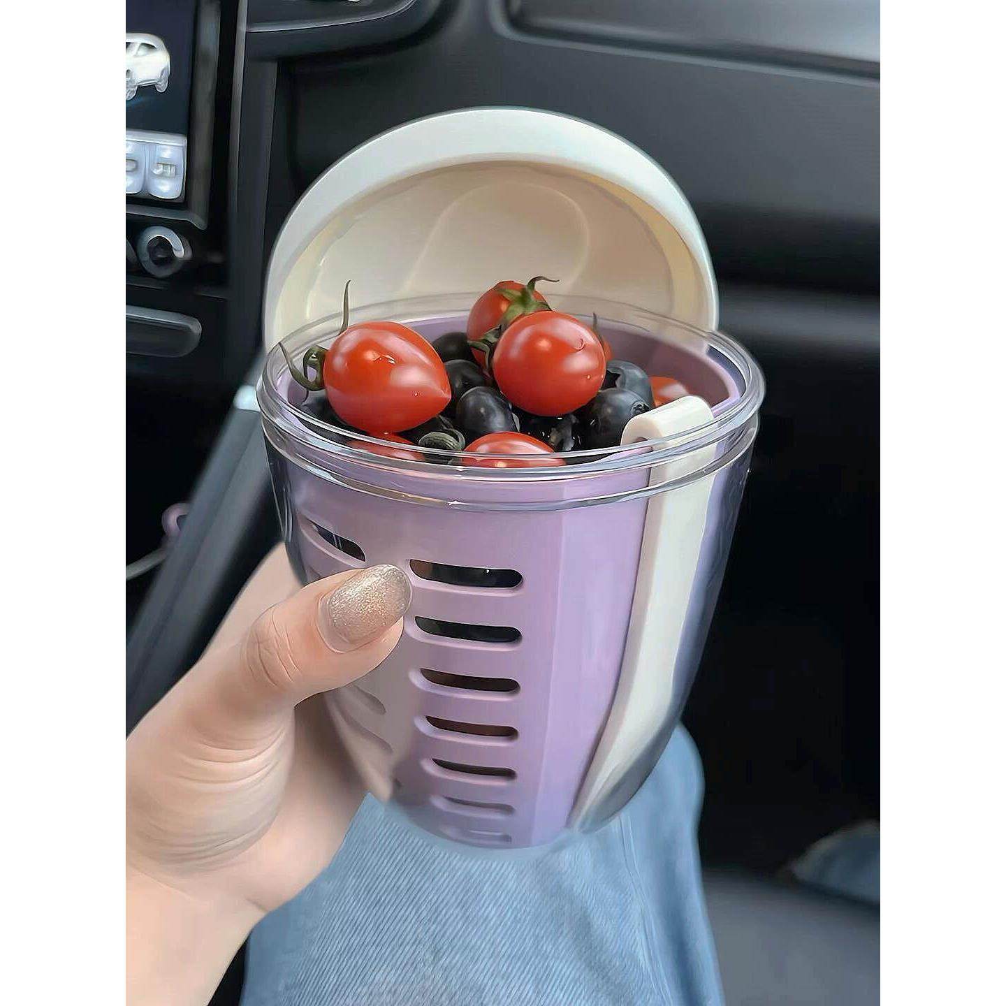 带叉子便携式沥水水果盒高颜值保鲜盒透明分格上班族外带学生专用,餐饮具,保鲜盒,淘宝优惠券,粉丝福利购,淘宝优惠卷