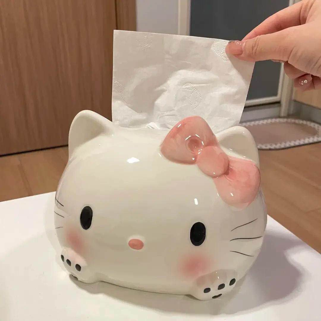 家用创意凯蒂猫纸巾盒搪胶桌面摆件少女心KT猫抽纸筒