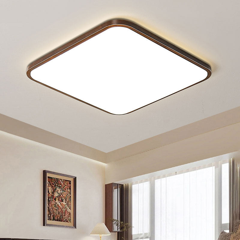 正方形卧室吸顶灯实木客厅灯新中式护眼中国风胡桃木色书房间中山