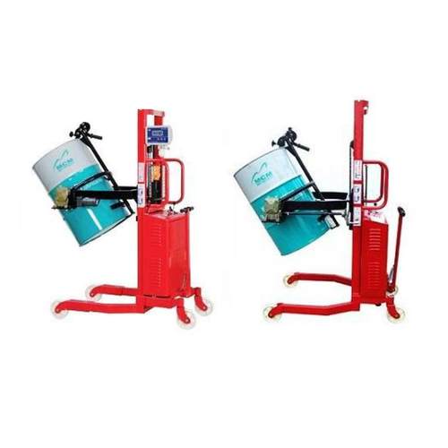 台湾款 半电动油桶升高车堆高车 电子秤重计量油桶倒料车 称重式