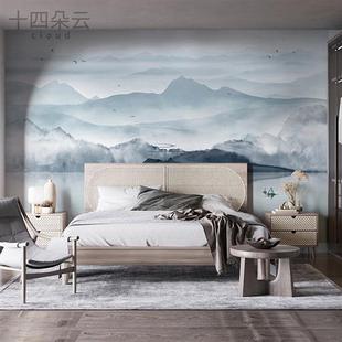 新中式 大气山水壁纸沙发电视背景墙定制壁画卧室墙纸新款 客厅壁布