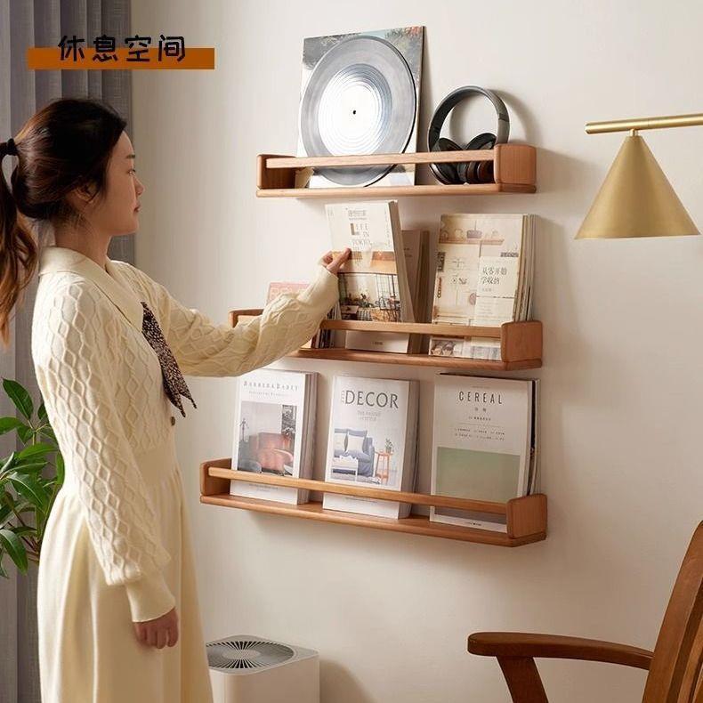 实木墙多功能储物架上置物架客厅壁挂式CD架书架厨房洗手间一字板