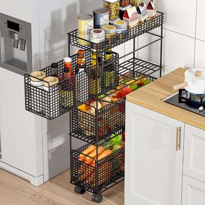 菜篮子置物架落地多层抽拉式冰箱厨房放菜夹缝缝隙蔬菜收纳架子