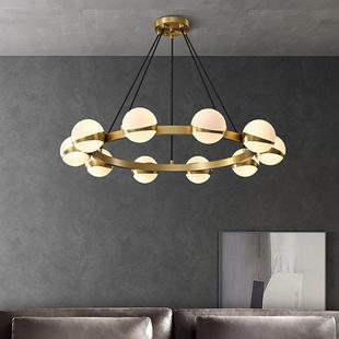 轻奢全铜吊灯北欧圆球客厅餐厅卧室创意艺术感设计师圆环简约灯具