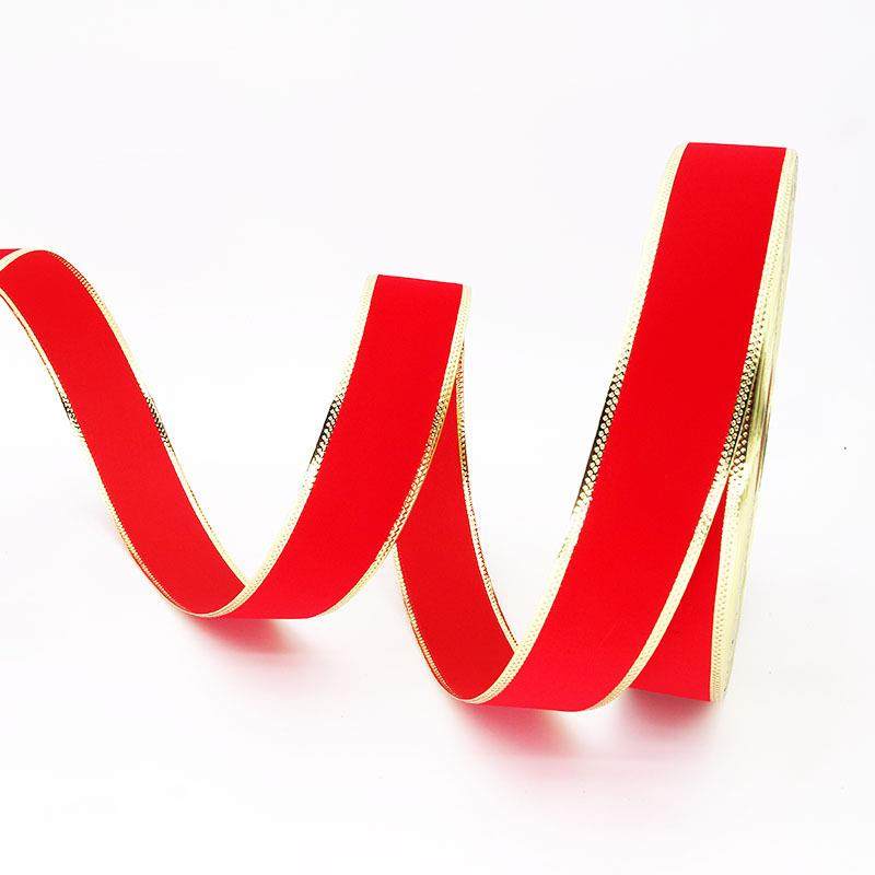 2020新款圣诞织带5cm红色植绒蝴蝶结金边圣诞彩带圣诞树装饰挂件