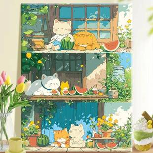 彩填涂色画 夏日时光diy丙烯充手绘手工插画治愈系减压油