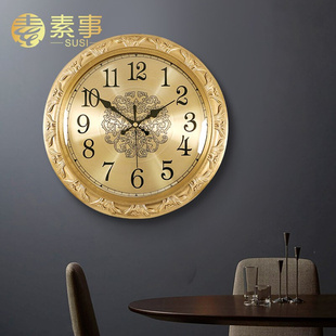 钟表挂墙 纯铜豪华挂钟客厅欧式 轻奢别墅挂表圆形全铜时钟家用时尚